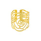 Shiny gold laser cut rose round metal napkin ring holder.