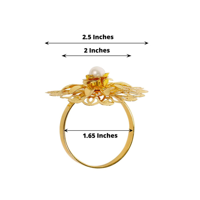 4 Pack | 2" Elegant Gold Metal Pearl Floral Serviette Napkin Rings, Daffodil Flower Buckle Napkin Holders