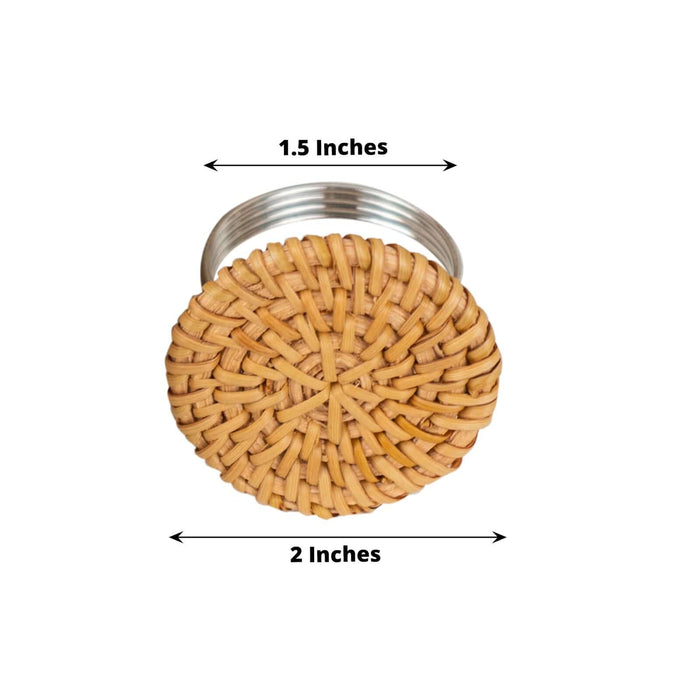 4 Pack | 2" Natural Rustic Style Jute Rattan Metal Napkin Rings, Handmade Boho Chic Woven Serviette Buckle Holders