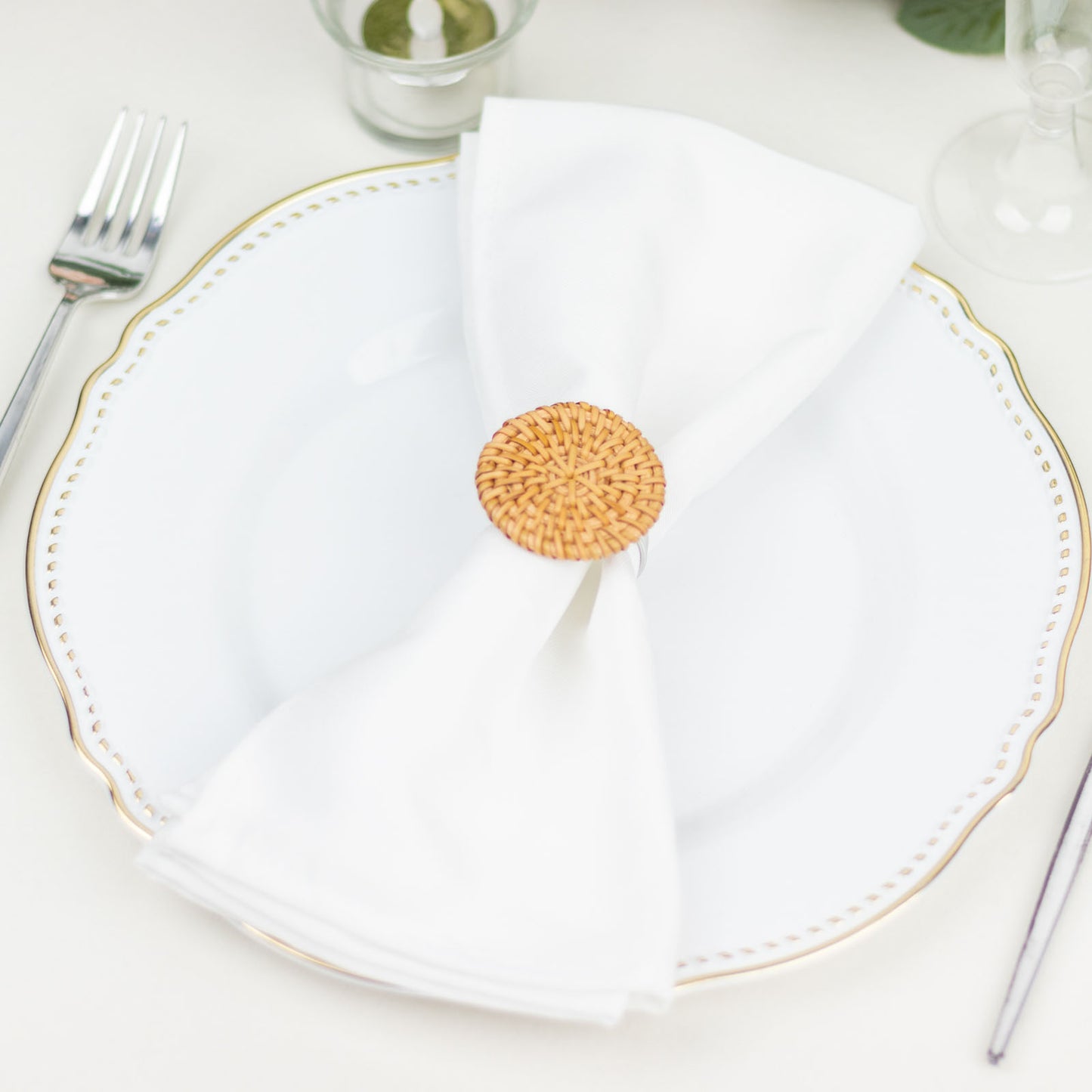 4 Pack | 2" Natural Rustic Style Jute Rattan Metal Napkin Rings, Handmade Boho Chic Woven Serviette Buckle Holders