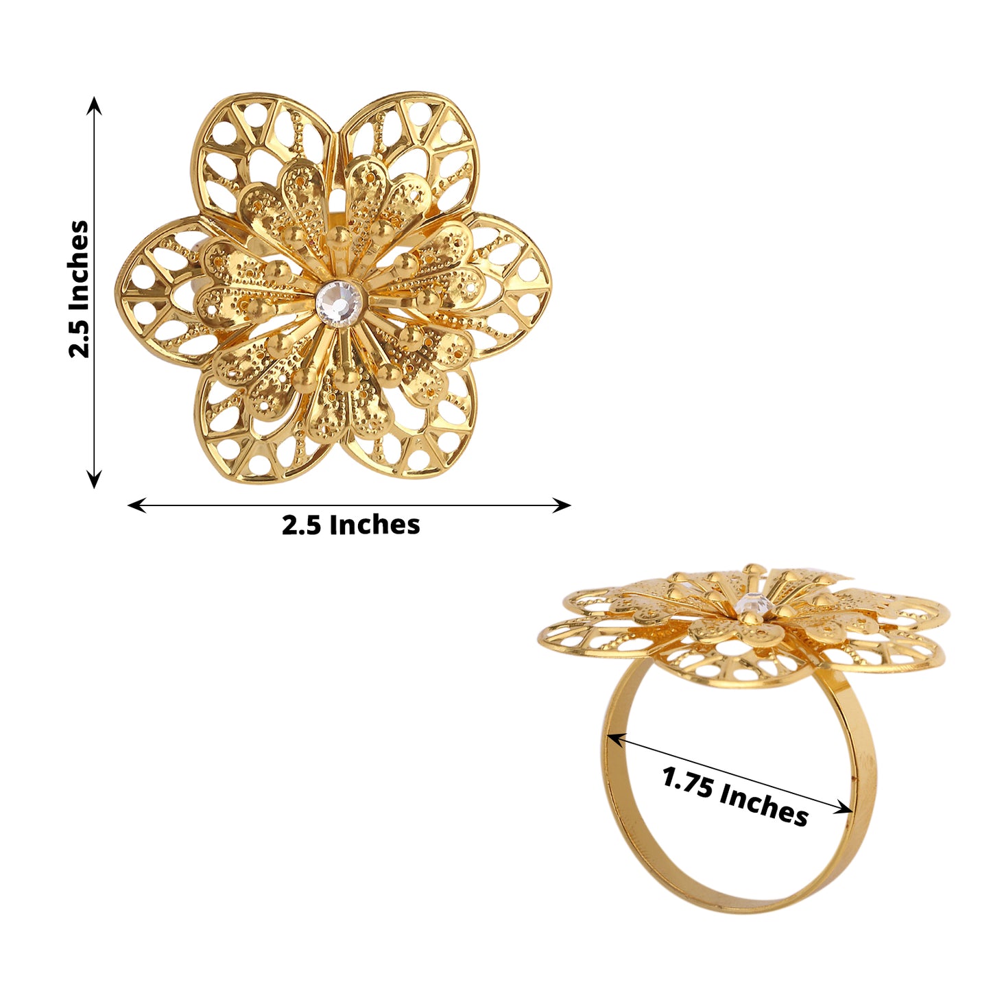 4 Pack Gold Metal Hollow Sun Flower Napkin Rings, Modern Flower Shaped Napkin Bands