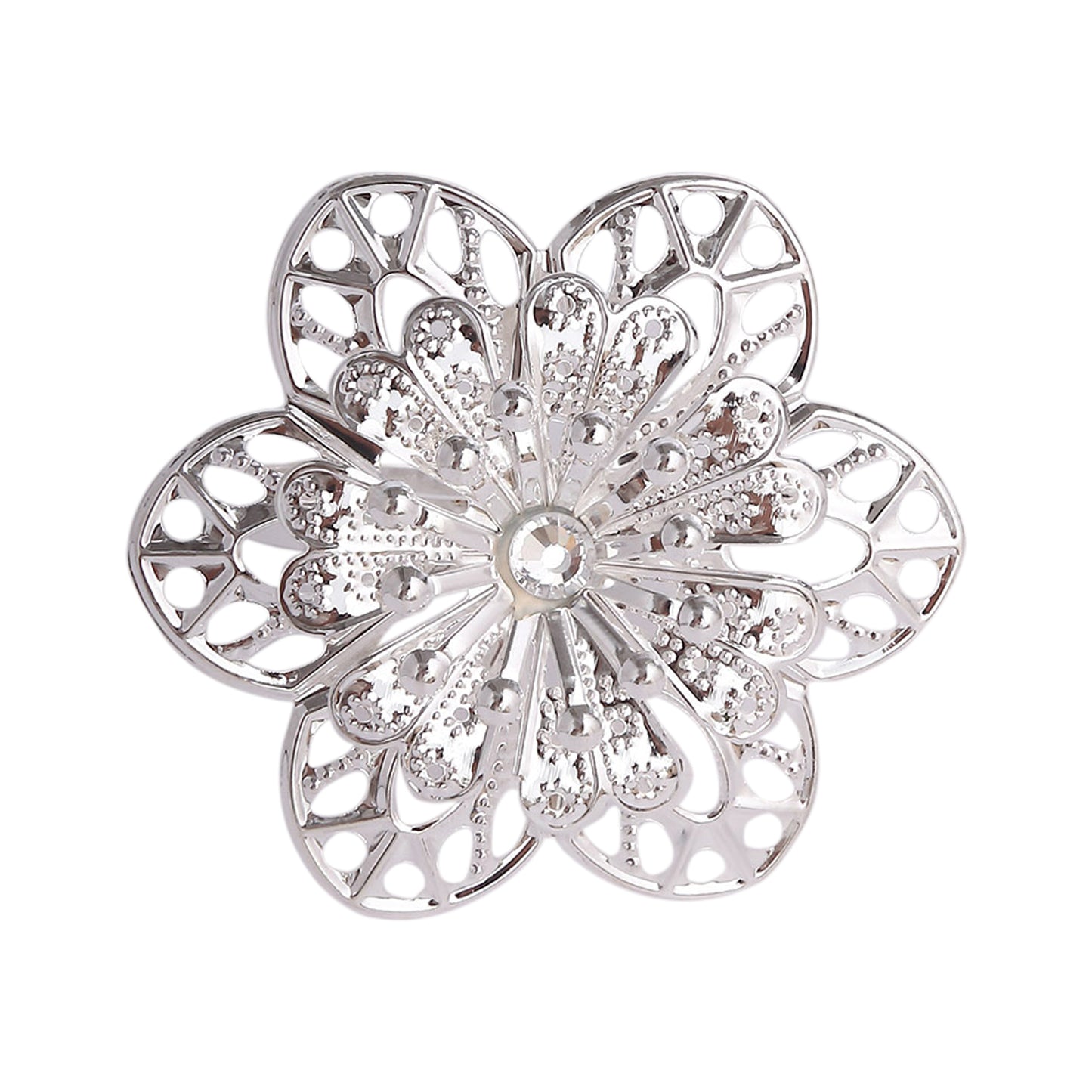 Silver metal hollow sun flower napkin ring, modern flower-shaped design.