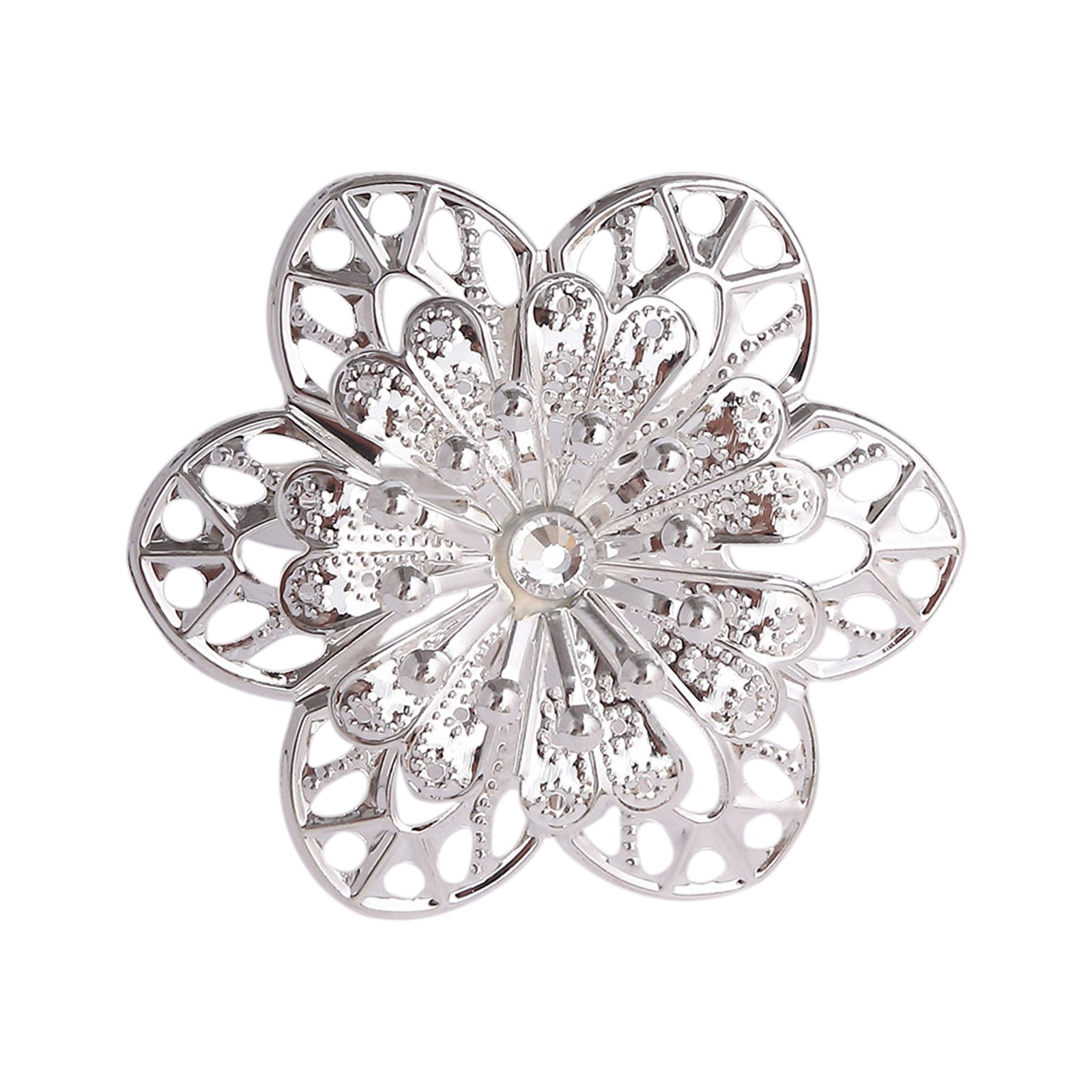 Silver metal hollow sun flower napkin ring, modern flower-shaped design.