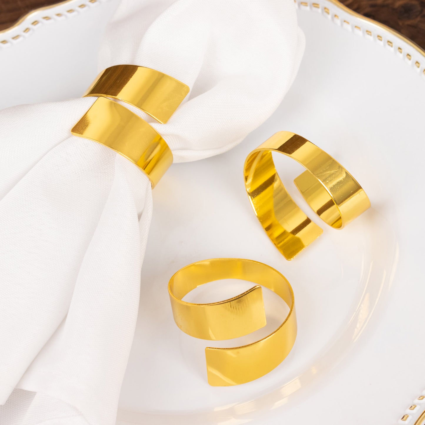 4 Pack | Shiny Gold Metal Swirl Wrap Cuff Band Napkin Rings, Decorative Scroll Serviette Buckle Napkin Holders