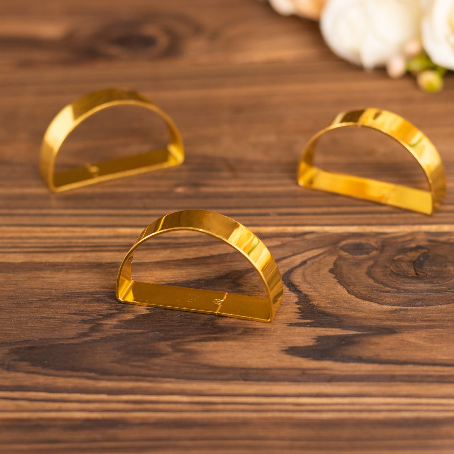 4 Pack | 2" Shiny Gold Metal Semicircle Napkin Rings, D-Shaped Serviette Buckle Napkin Holders