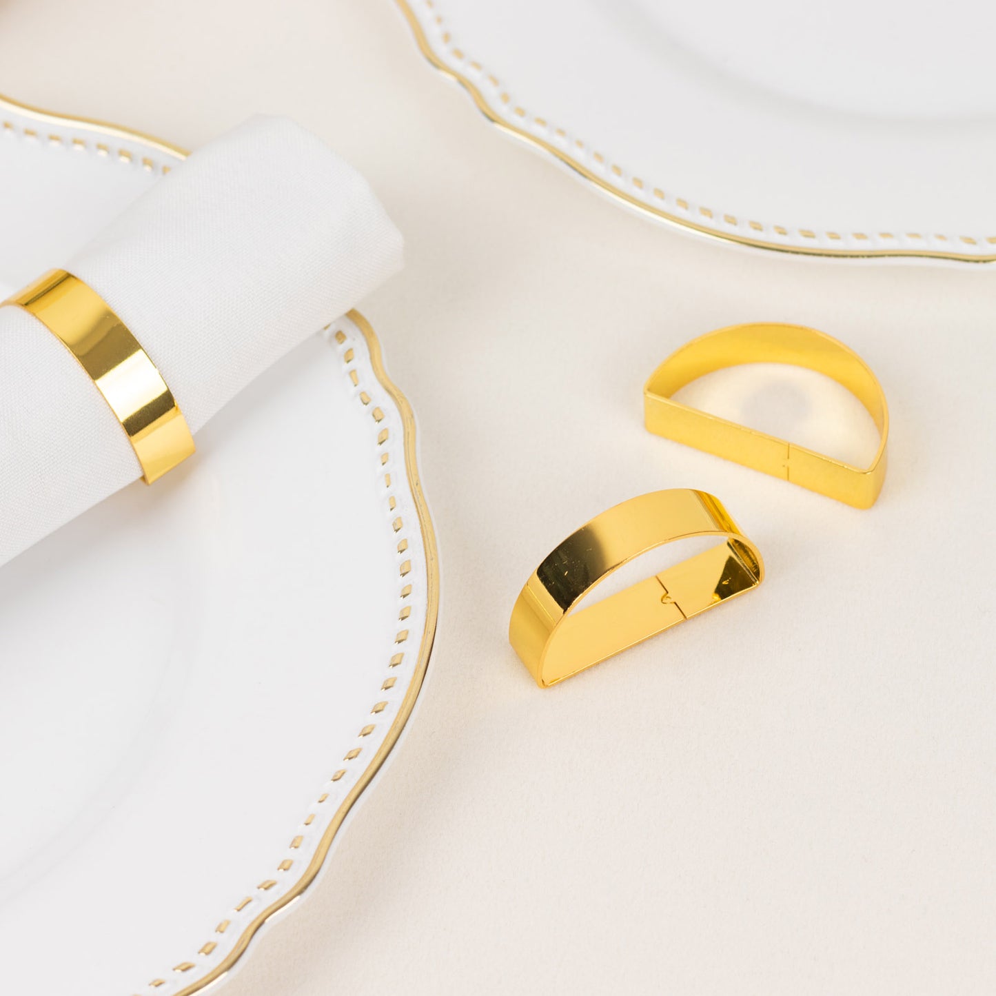 4 Pack | 2" Shiny Gold Metal Semicircle Napkin Rings, D-Shaped Serviette Buckle Napkin Holders