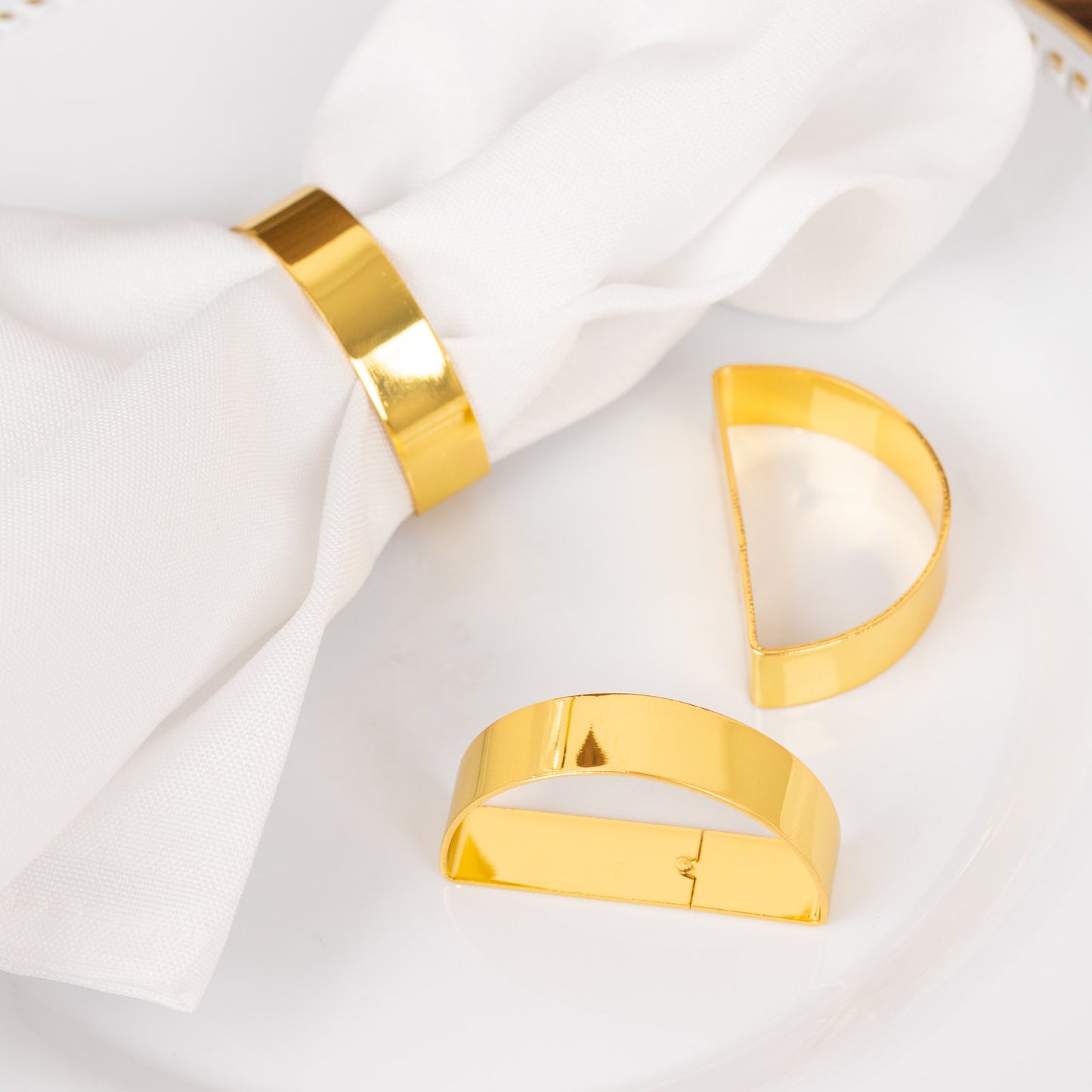 4 Pack | 2" Shiny Gold Metal Semicircle Napkin Rings, D-Shaped Serviette Buckle Napkin Holders