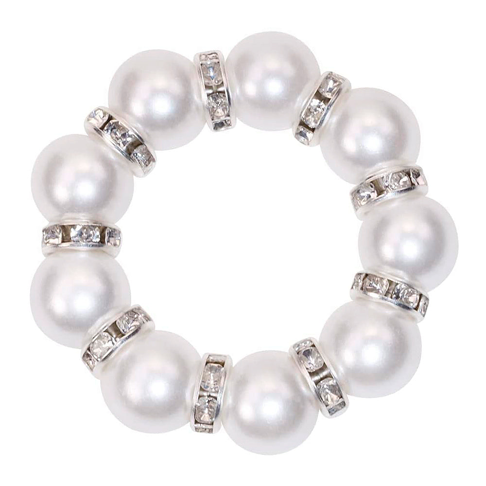 4 Pack | 1.5" White Pearl Beads and Silver Rhinestone Napkin Rings, Elegant Round Serviette Buckle Napkin Holders