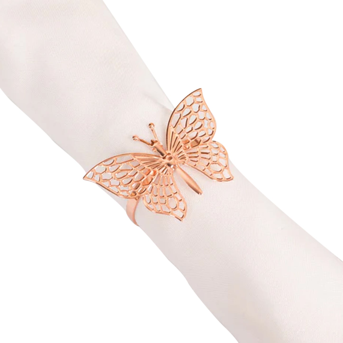 Rose gold butterfly napkin ring for decorative table settings. #whtbkgd