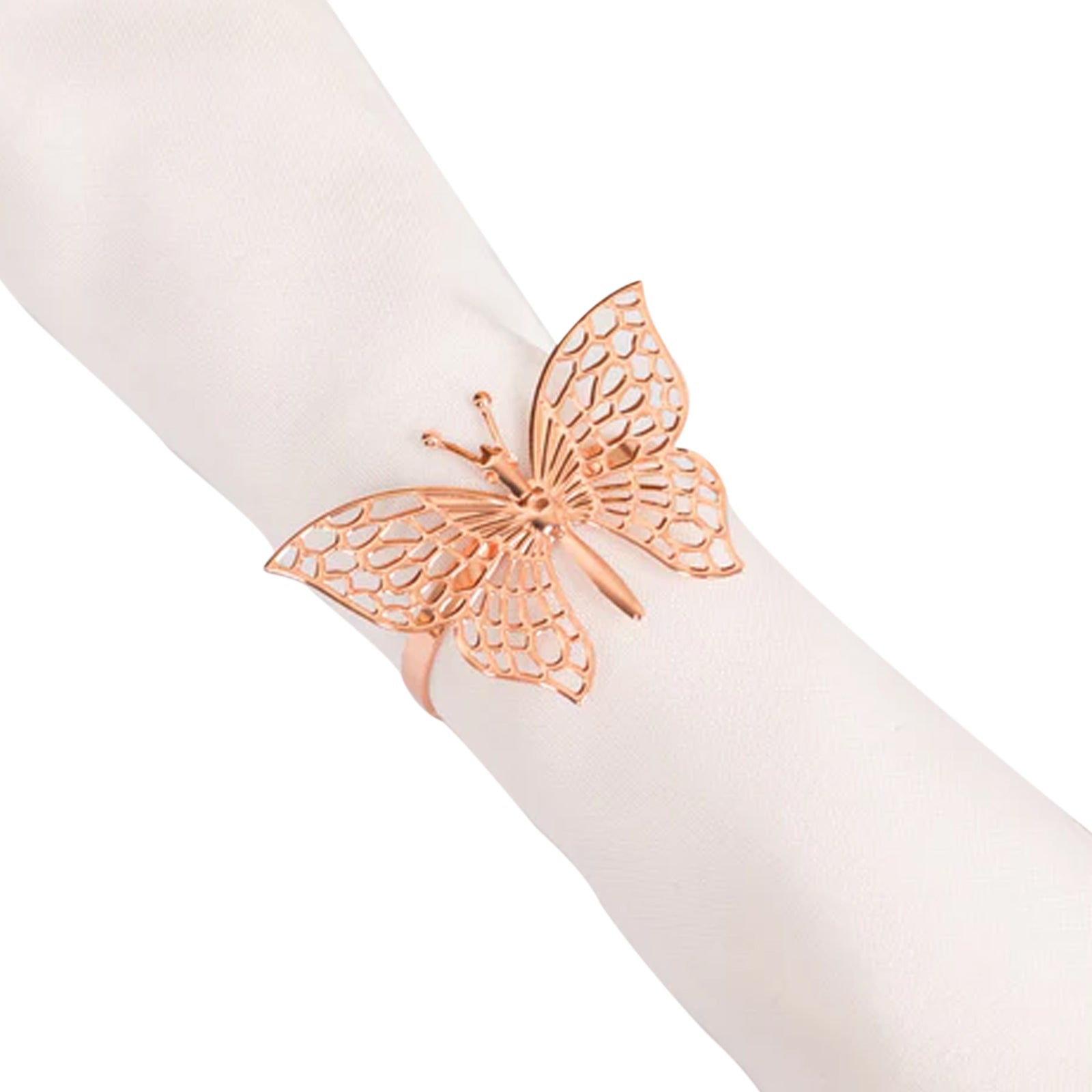 Rose gold butterfly napkin ring for decorative table settings. #whtbkgd