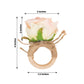 Blush artificial rose napkin holder with wooden ring, farmhouse style.