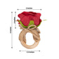 4 Pack Red Artificial Rose Flower Wooden Napkin Holders, Farmhouse Country Floral Napkin Rings - 4"