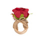 4 Pack Red Artificial Rose Flower Wooden Napkin Holders, Farmhouse Country Floral Napkin Rings - 4"