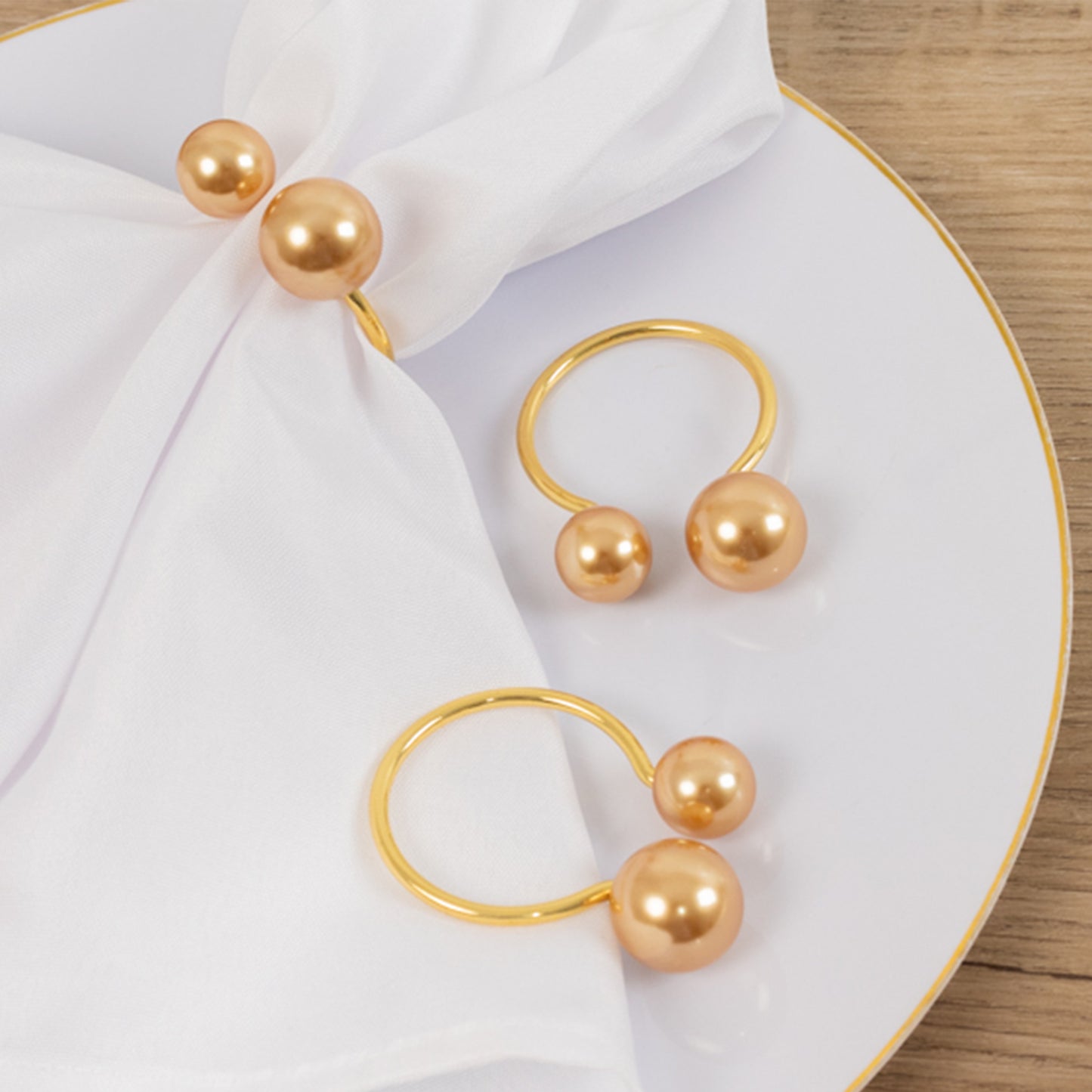 10 Pack Gold Pearl Metal Napkin Holders Dining Table Decor, Elegant Round Wedding Napkin Rings - 2.5"