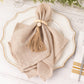 4 Pack Cream Wooden Napkin Rings with Woven Jute Beaded Tassel, Rustic Boho Chic Serviette Buckles