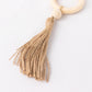 4 Pack Cream Wooden Napkin Rings with Woven Jute Beaded Tassel, Rustic Boho Chic Serviette Buckles