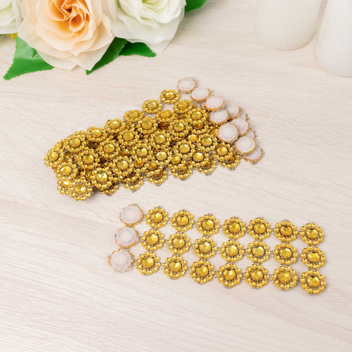 10 Pack Gold Sunflower Diamond Rhinestones Napkin Holders With Velcro, Elegant Wedding Napkin Rings