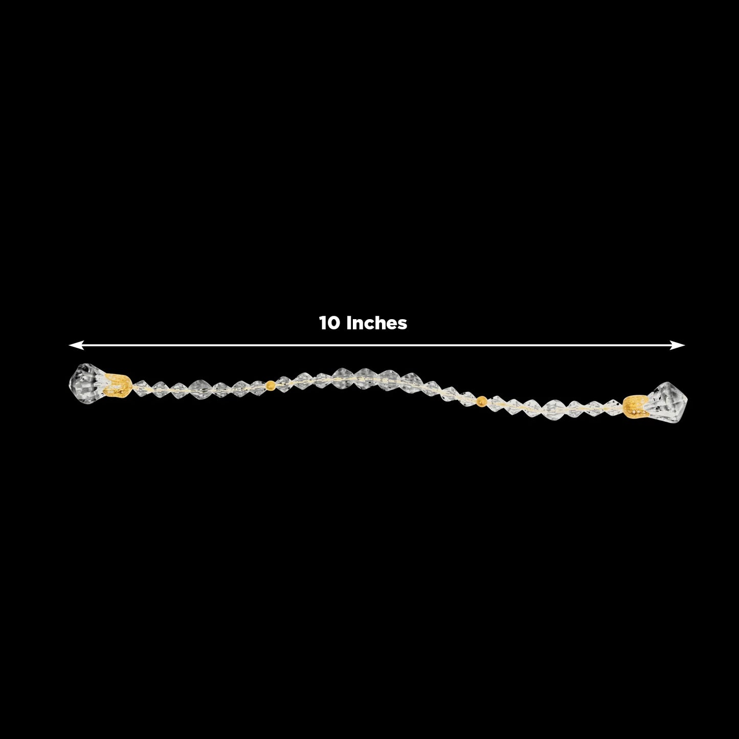 Clear crystal beaded napkin ring with gold accents, 10 inches long.