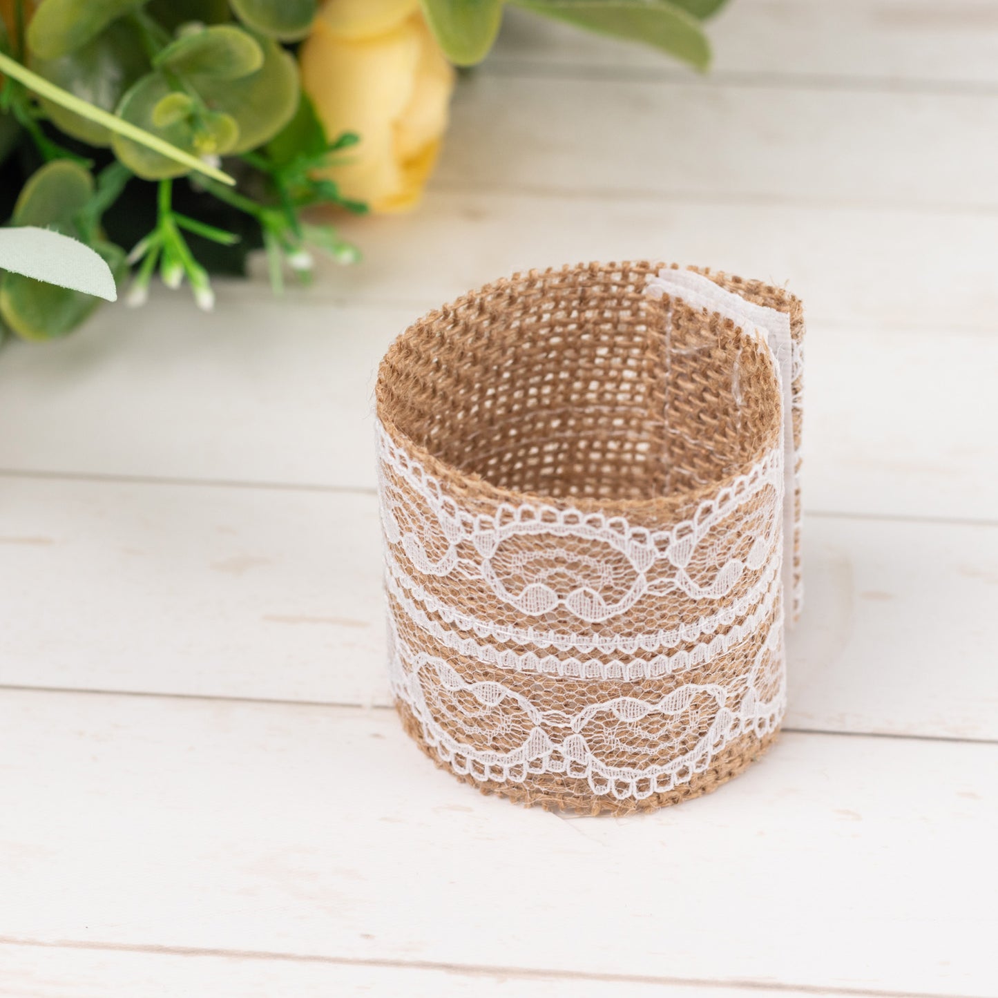 6 Pack | Rustic Boho Chic Burlap and Lace Napkin Rings, Farmhouse Style Jute Serviette Buckles Holder