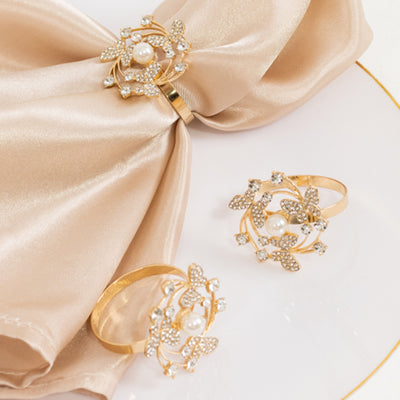Beautiful Pearl and Rhinestone Butterfly Napkin Rings