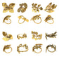 Glossy gold metal leaf napkin rings, vintage herb design. #whtbkgd