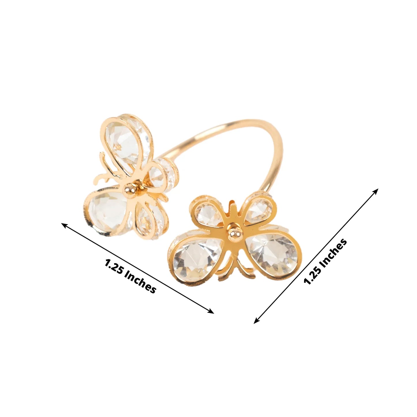 Gold butterfly napkin holder with crystal accents, perfect for weddings and events.
