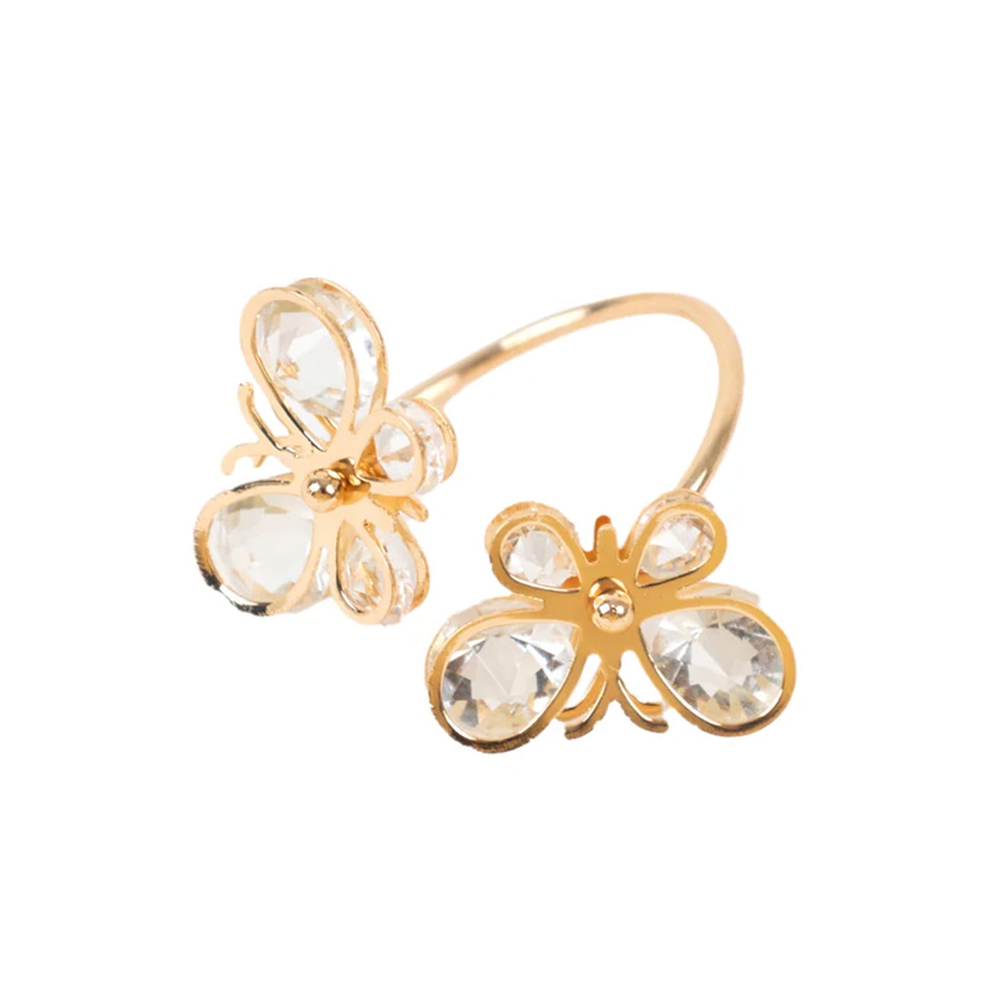 Gold butterfly napkin holder with crystal accents for weddings and events.
