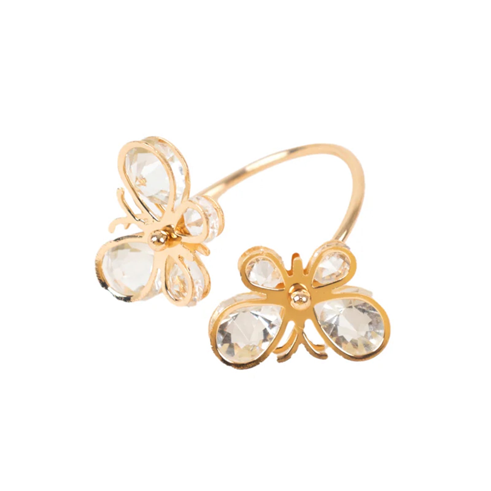 Gold butterfly napkin holder with crystal accents for weddings and events.