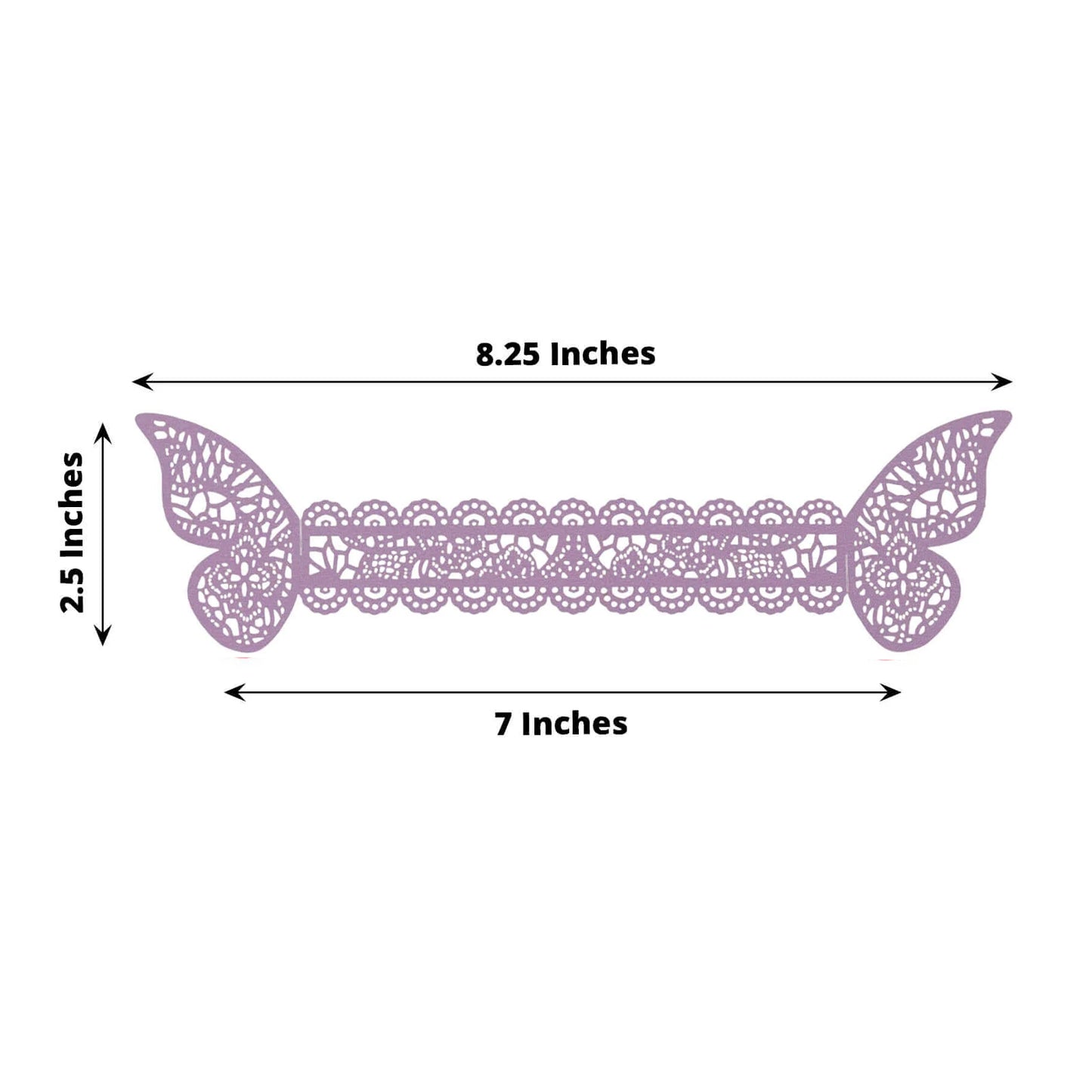12 Pack Lavender 3D Butterfly Shimmery Paper Napkin Holders, Laser Cut Disposable Napkin Rings Bands with Lace Pattern