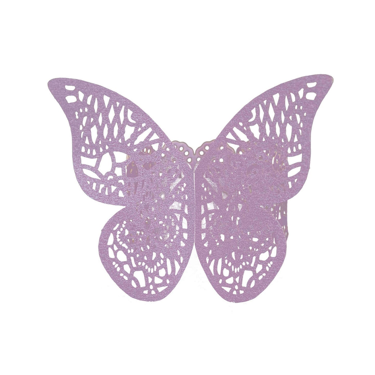 12 Pack Lavender 3D Butterfly Shimmery Paper Napkin Holders, Laser Cut Disposable Napkin Rings Bands with Lace Pattern