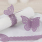 12 Pack Lavender 3D Butterfly Shimmery Paper Napkin Holders, Laser Cut Disposable Napkin Rings Bands with Lace Pattern