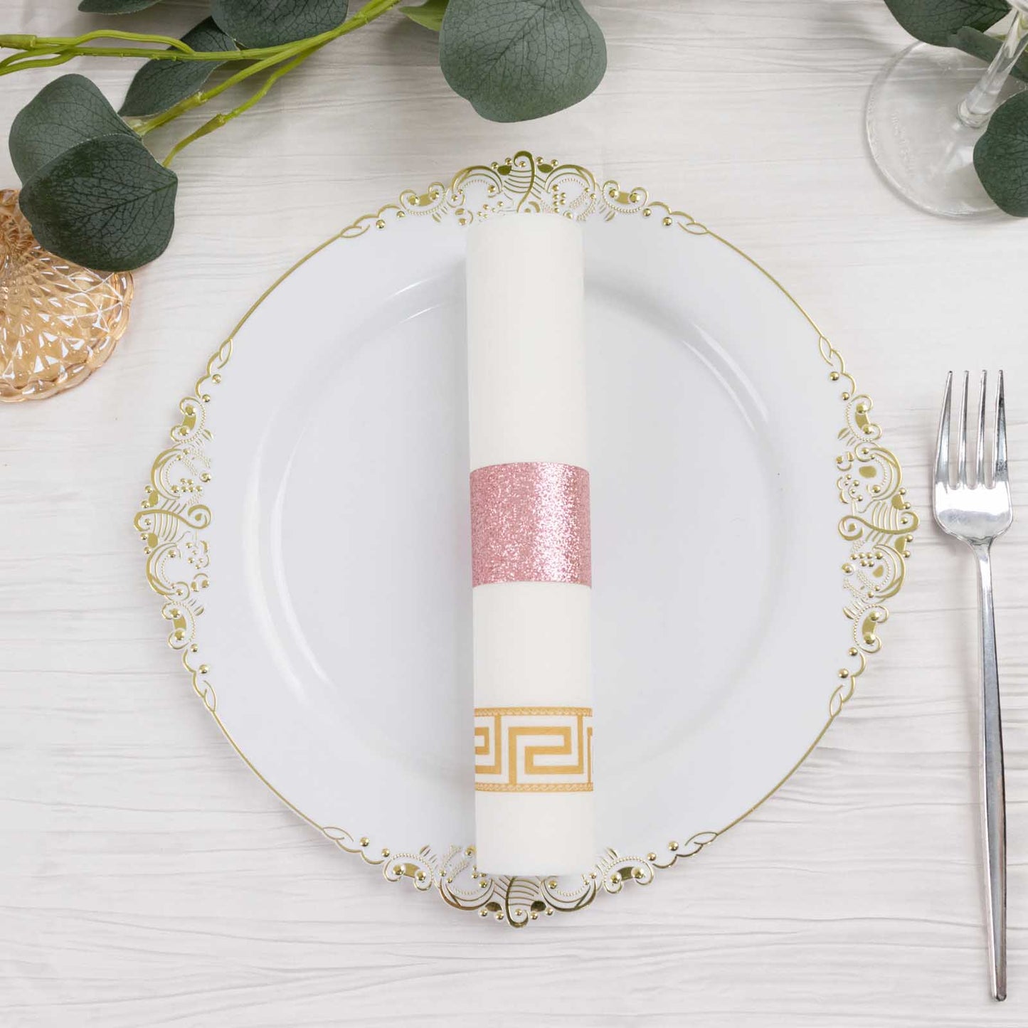 50 Pack Rose Gold Glitter Paper Napkin Holders, 1.5" Disposable Napkin Rings