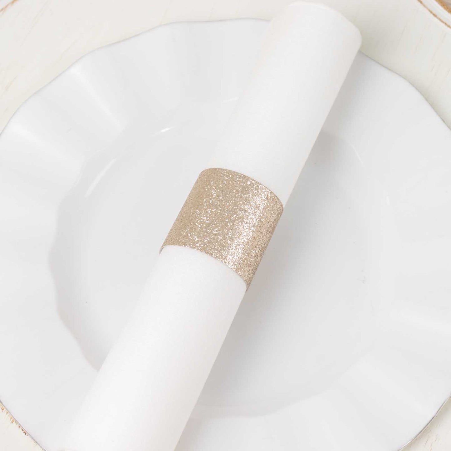 50 Pack Beige Glitter Paper Napkin Holders, 1.5" Disposable Napkin Rings