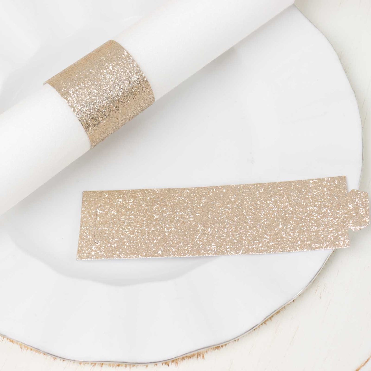 50 Pack Beige Glitter Paper Napkin Holders, 1.5" Disposable Napkin Rings