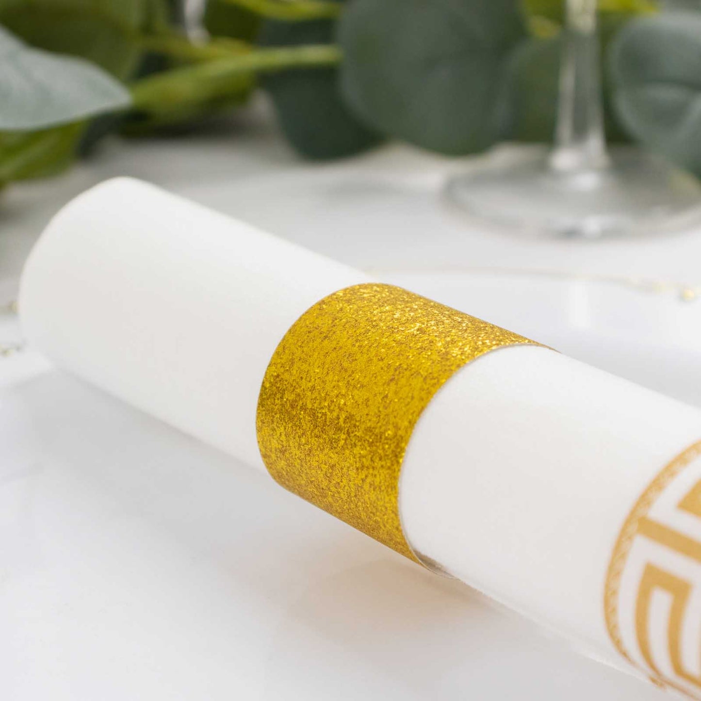 50 Pack Gold Glitter Paper Napkin Holders, 1.5" Disposable Napkin Rings