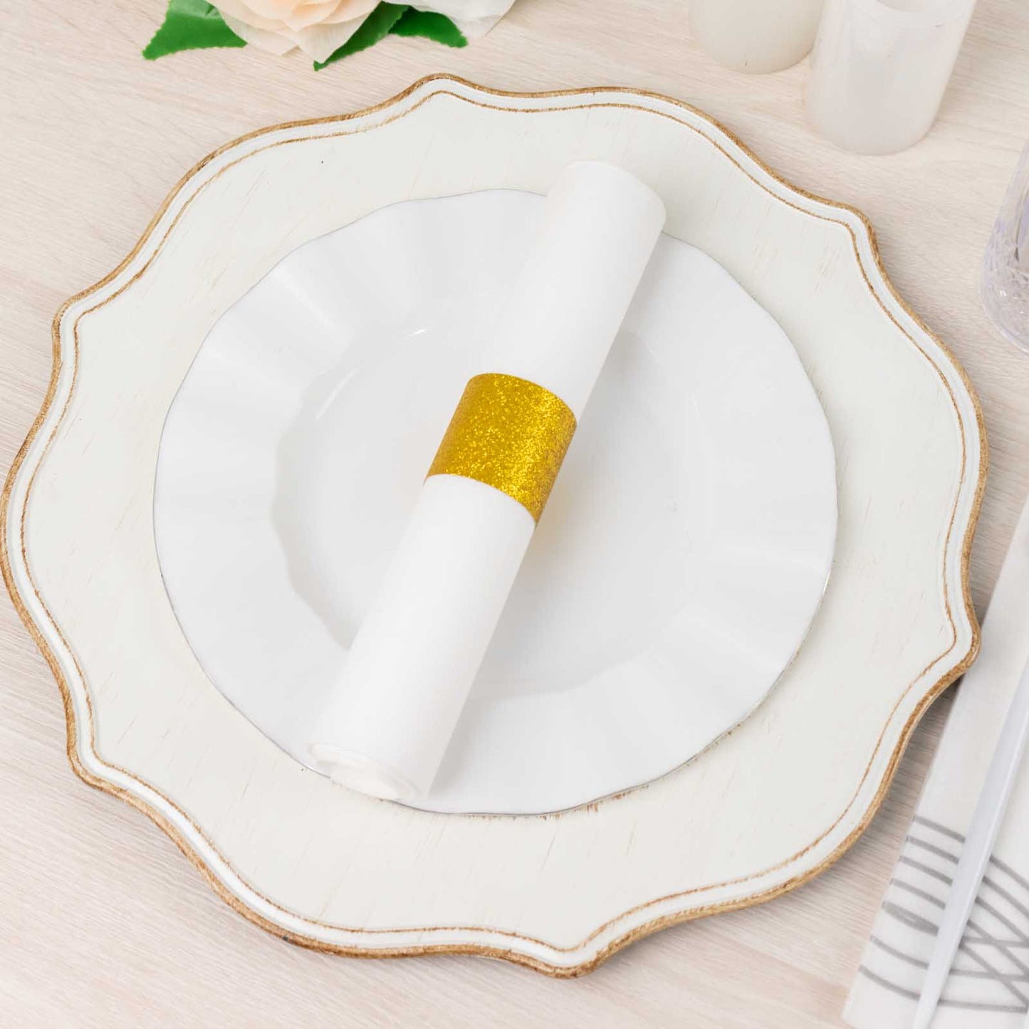 50 Pack Gold Glitter Paper Napkin Holders, 1.5" Disposable Napkin Rings