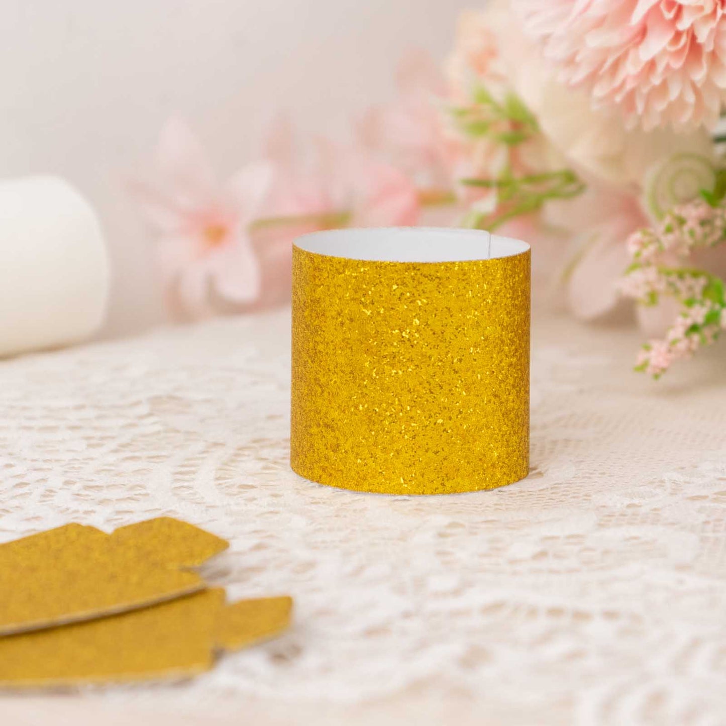 50 Pack Gold Glitter Paper Napkin Holders, 1.5" Disposable Napkin Rings
