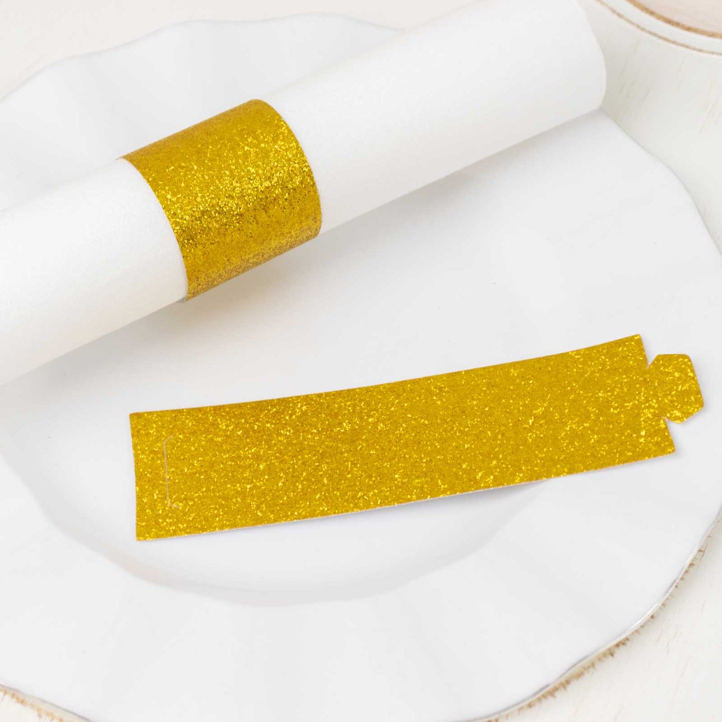 50 Pack Gold Glitter Paper Napkin Holders, 1.5" Disposable Napkin Rings