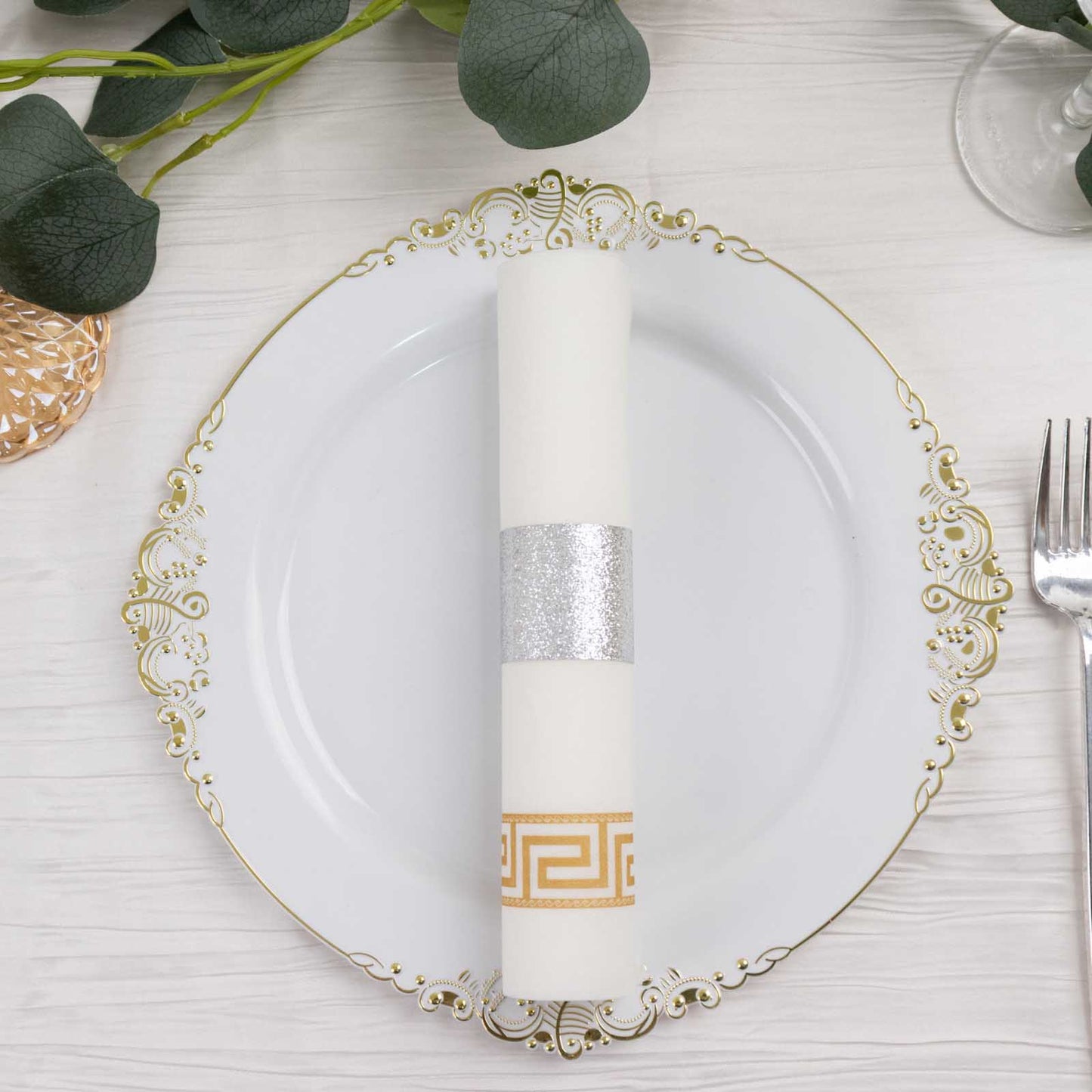 50 Pack Silver Glitter Paper Napkin Holders, 1.5" Disposable Napkin Rings