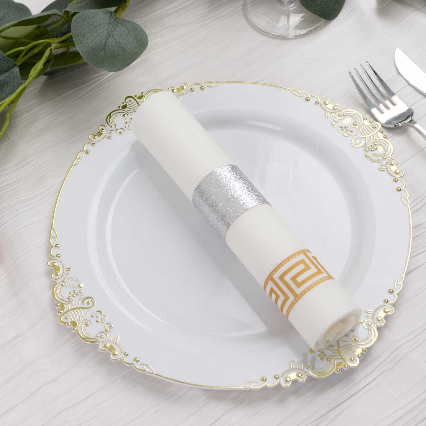 50 Pack Silver Glitter Paper Napkin Holders, 1.5" Disposable Napkin Rings