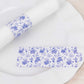 50 Pack White Blue Paper Napkin Holder Bands in French Toile Floral Pattern, Disposable Napkin Rings - 1.5"