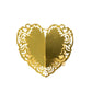 Metallic gold foil heart napkin holder with lace pattern.