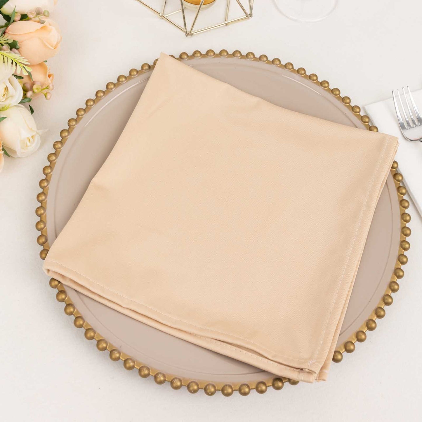 5 Pack Beige Premium Scuba Cloth Napkins, Wrinkle-Free Reusable Dinner Napkins - 20"x20"