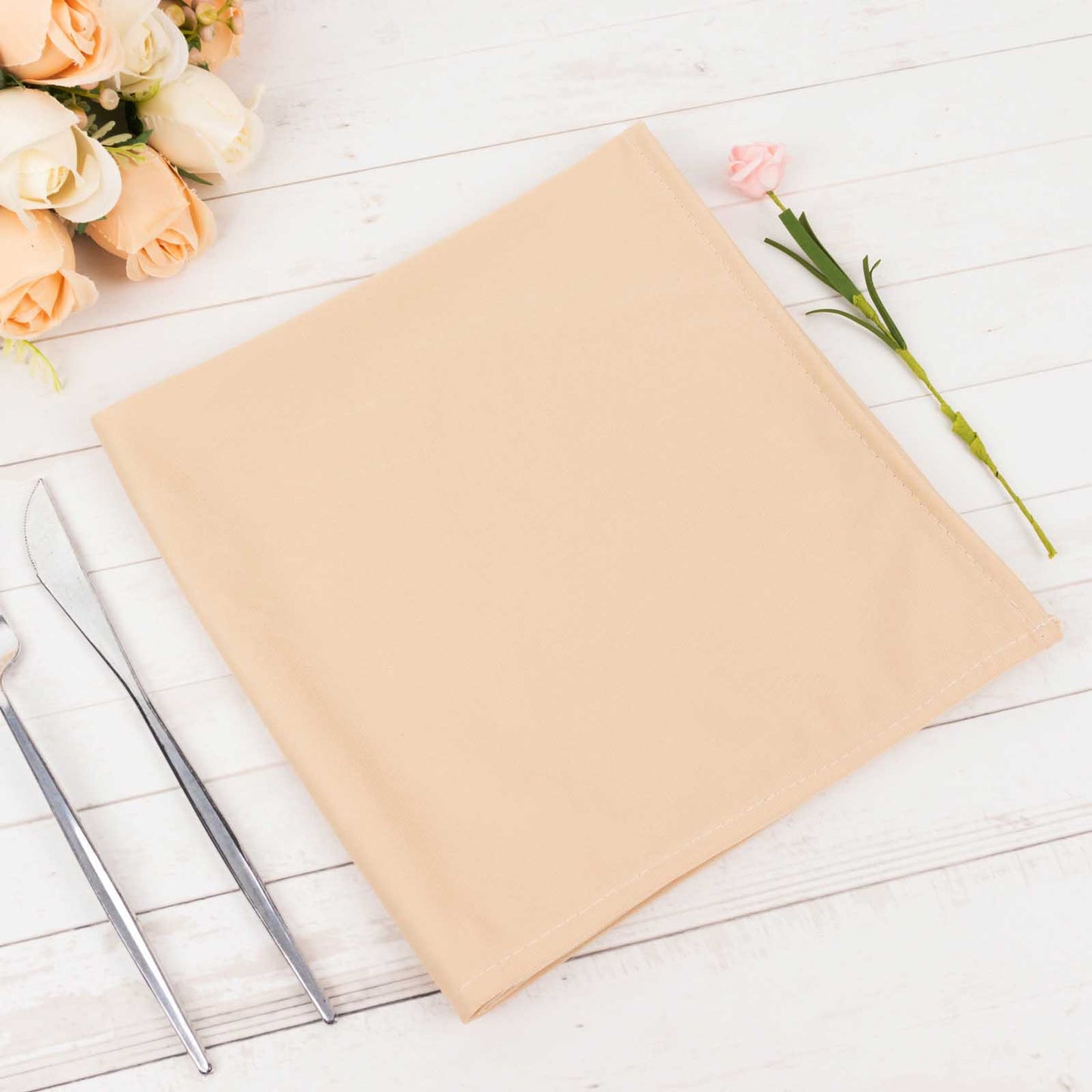 5 Pack Beige Premium Scuba Cloth Napkins, Wrinkle-Free Reusable Dinner Napkins - 20"x20"