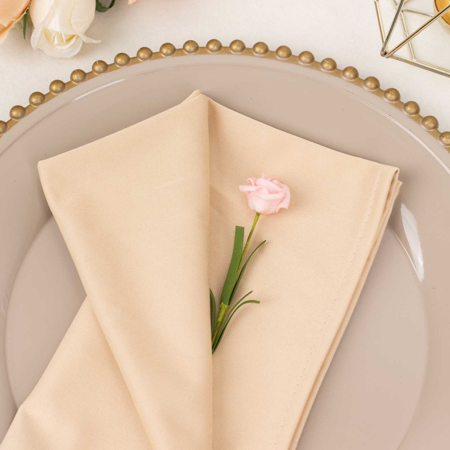 5 Pack Beige Premium Scuba Cloth Napkins, Wrinkle-Free Reusable Dinner Napkins - 20"x20"