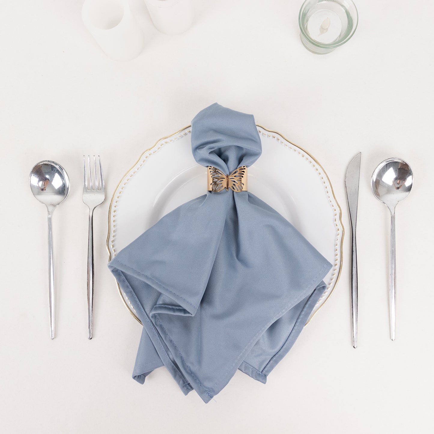 5 Pack Dusty Blue Scuba Cloth Napkins, Wrinkle-Free Reusable Dinner Napkins - 20"x20"