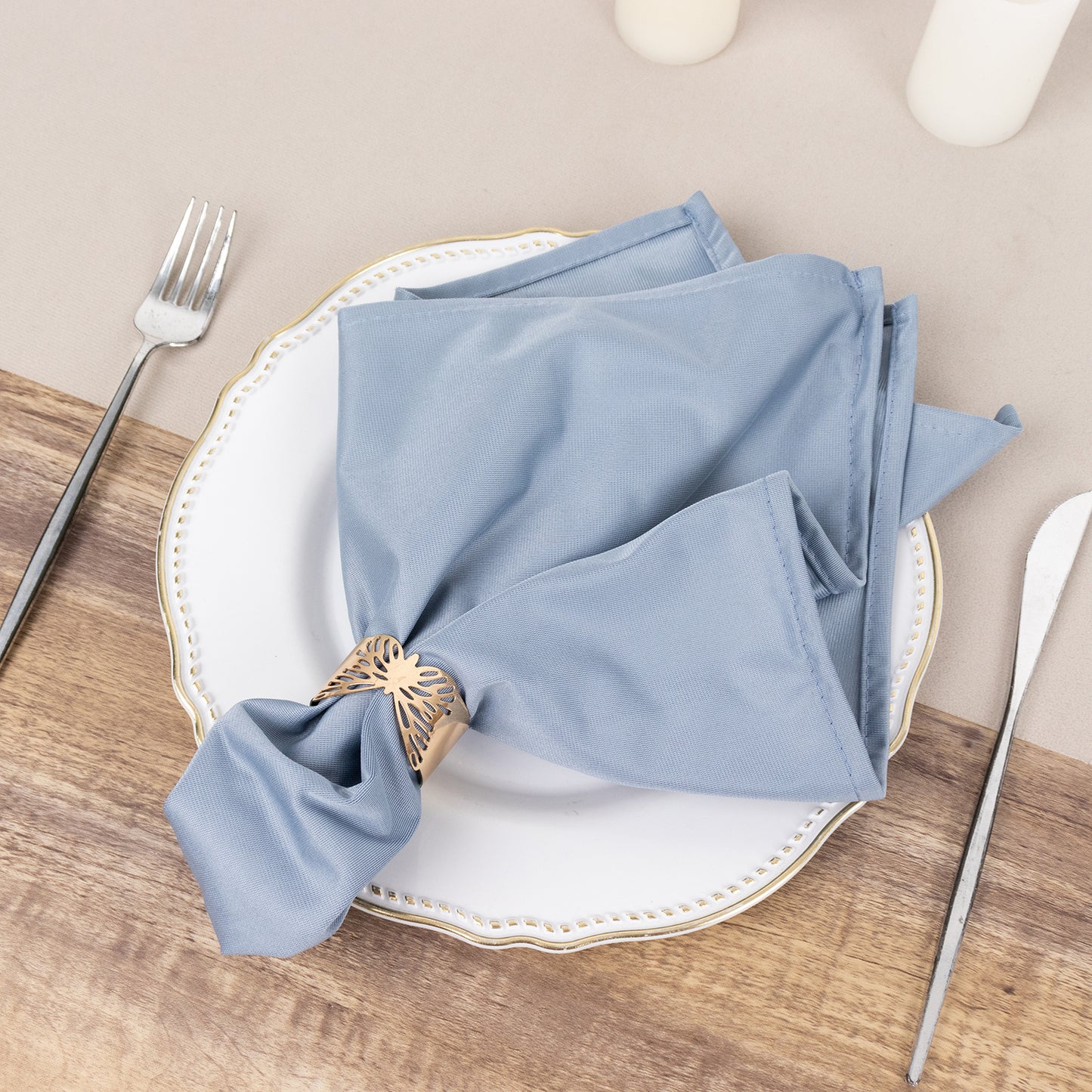 5 Pack Dusty Blue Scuba Cloth Napkins, Wrinkle-Free Reusable Dinner Napkins - 20"x20"
