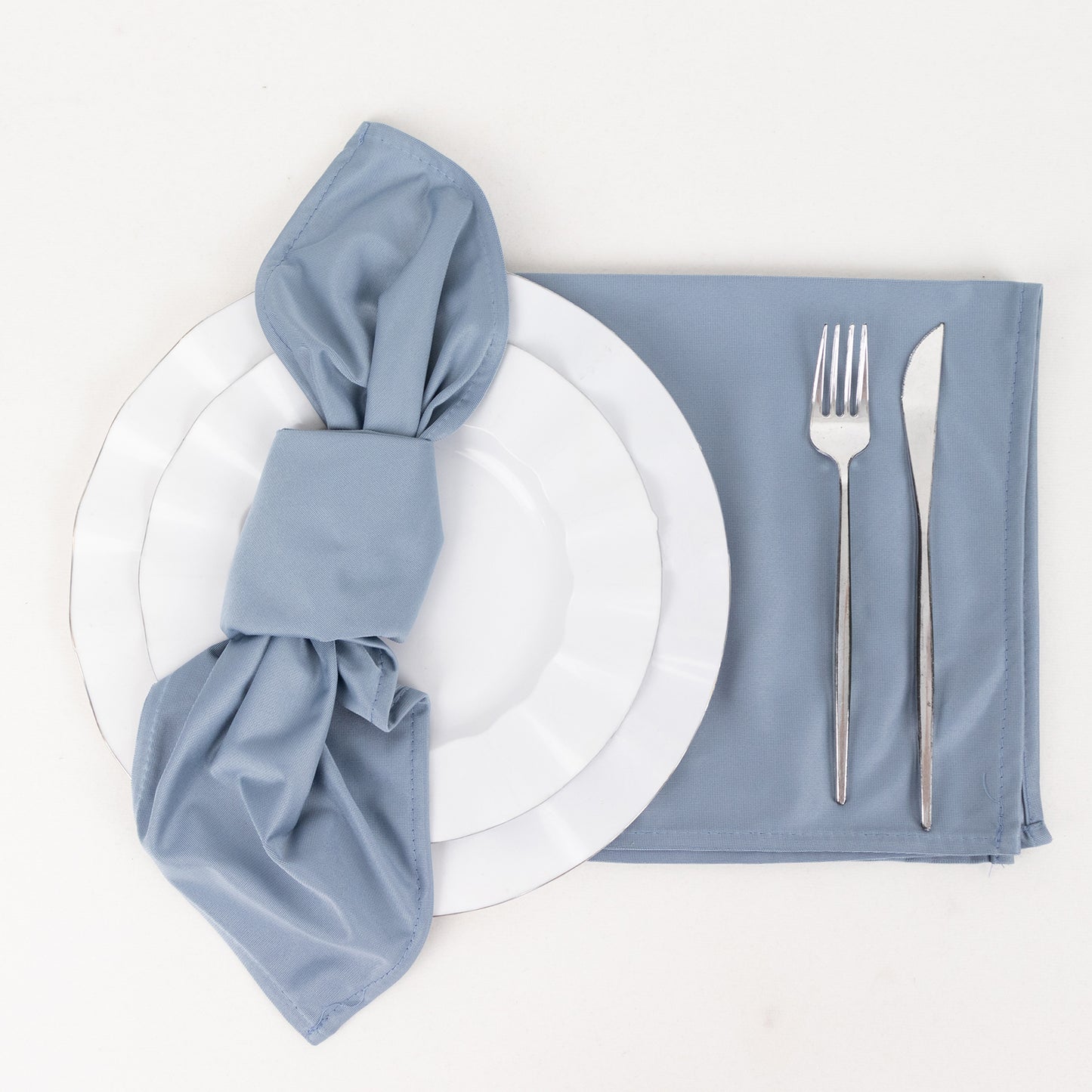 5 Pack Dusty Blue Scuba Cloth Napkins, Wrinkle-Free Reusable Dinner Napkins - 20"x20"