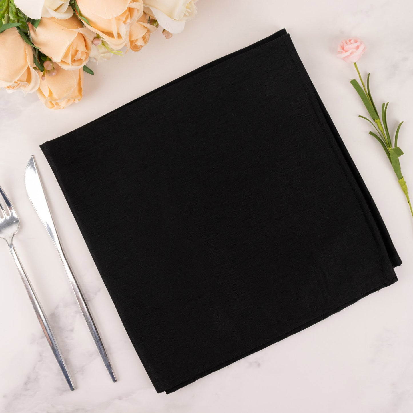 5 Pack Black Premium Scuba Cloth Napkins, Wrinkle-Free Reusable Dinner Napkins - 20"x20"