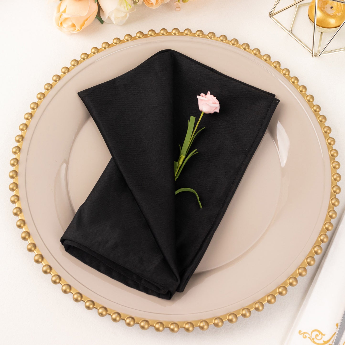 5 Pack Black Premium Scuba Cloth Napkins, Wrinkle-Free Reusable Dinner Napkins - 20"x20"